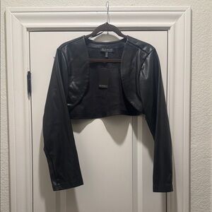 Eloquii Black  faux Leather Cropped Jacket